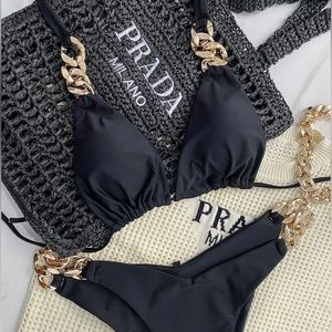 Brazilian Bikini Set 2-piece Black with Gold Chain